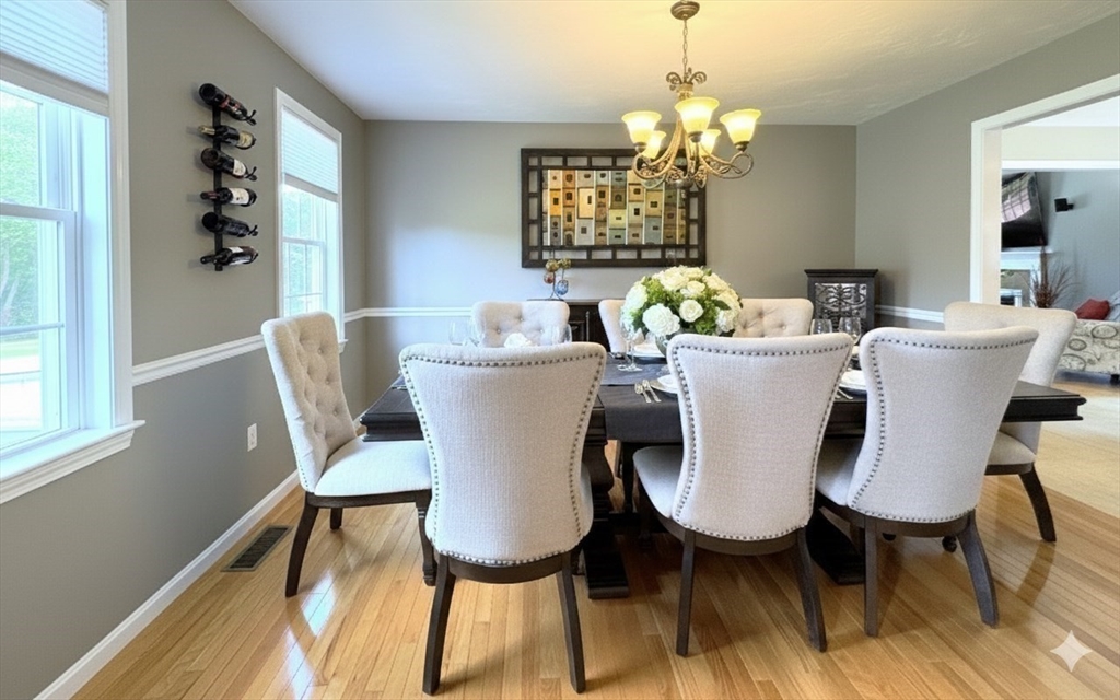 9 Noble Street Dudley, MA 01571 - Photo 6 of 41 a view of a dining room with furniture and chandelier