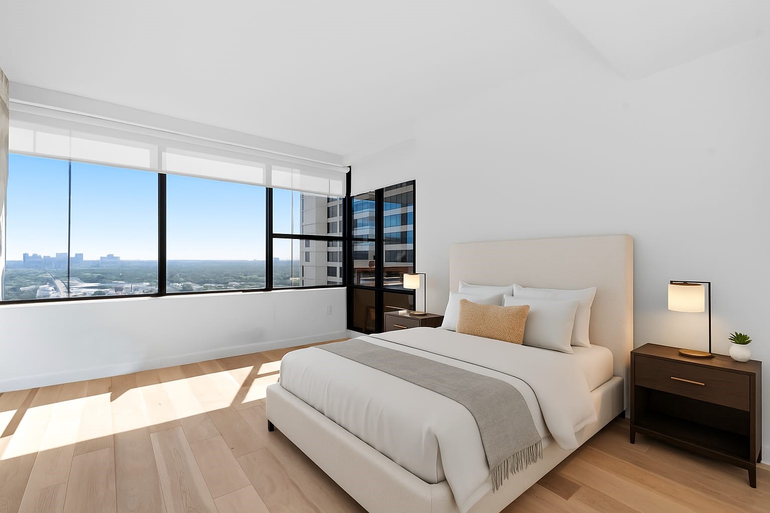 14 Greenway Plaza, Unit 23N Houston, TX 77046 - Photo 17 of 26 a bedroom with a large bed and a large window