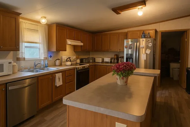 a kitchen with stainless steel appliances granite countertop a stove a sink and white cabinets