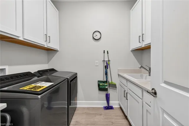 a storage room with cabinets