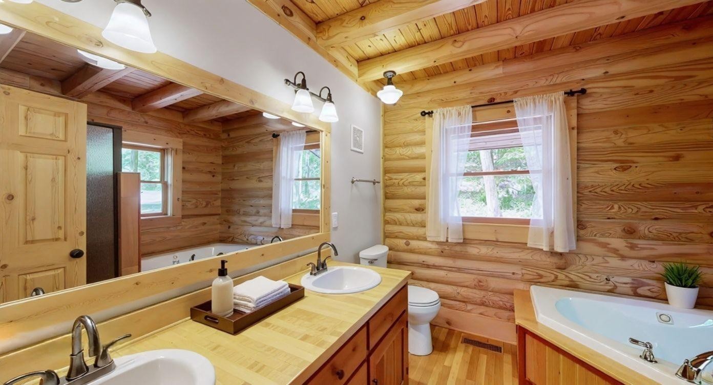 256 Vista Vue Trail Pelham, TN 37366 - Photo 14 of 67 a bathroom with a granite countertop sink and a large mirror