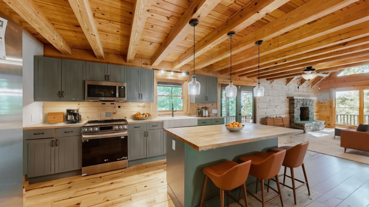 256 Vista Vue Trail Pelham, TN 37366 - Photo 40 of 67 a kitchen with a stove a sink dishwasher a dining table and chairs with wooden floor