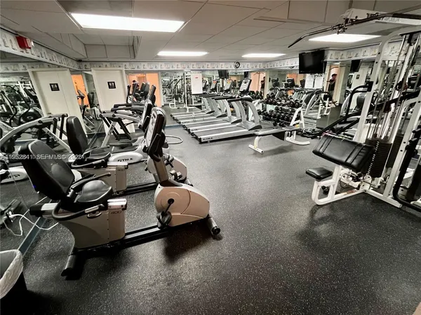 a view of a room with gym equipment
