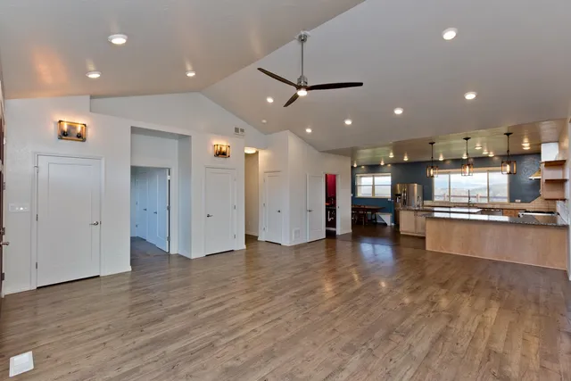 a view of a kitchen and window