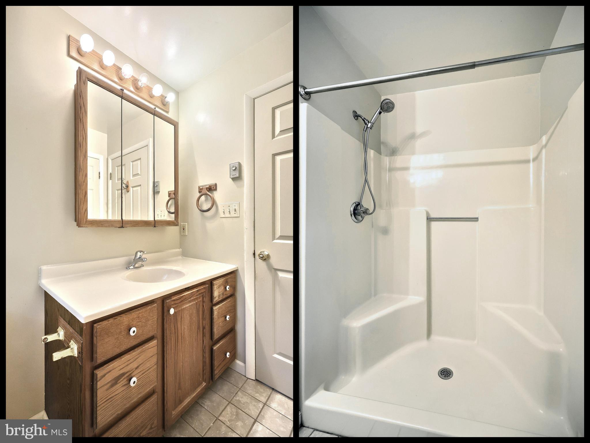 1059 Main St Extension Felton, PA 17322 - Photo 32 of 63 a bathroom with a shower sink vanity and mirror