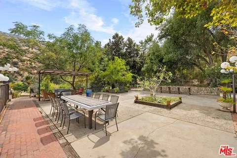 an outdoor space with furniture