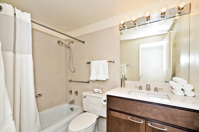 175 East Delaware Place, Unit 4619 Chicago, IL 60611 - Photo 8 of 10 a bathroom with a sink a toilet and shower