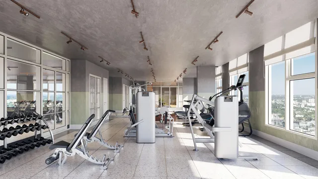 a view of a room with gym equipment