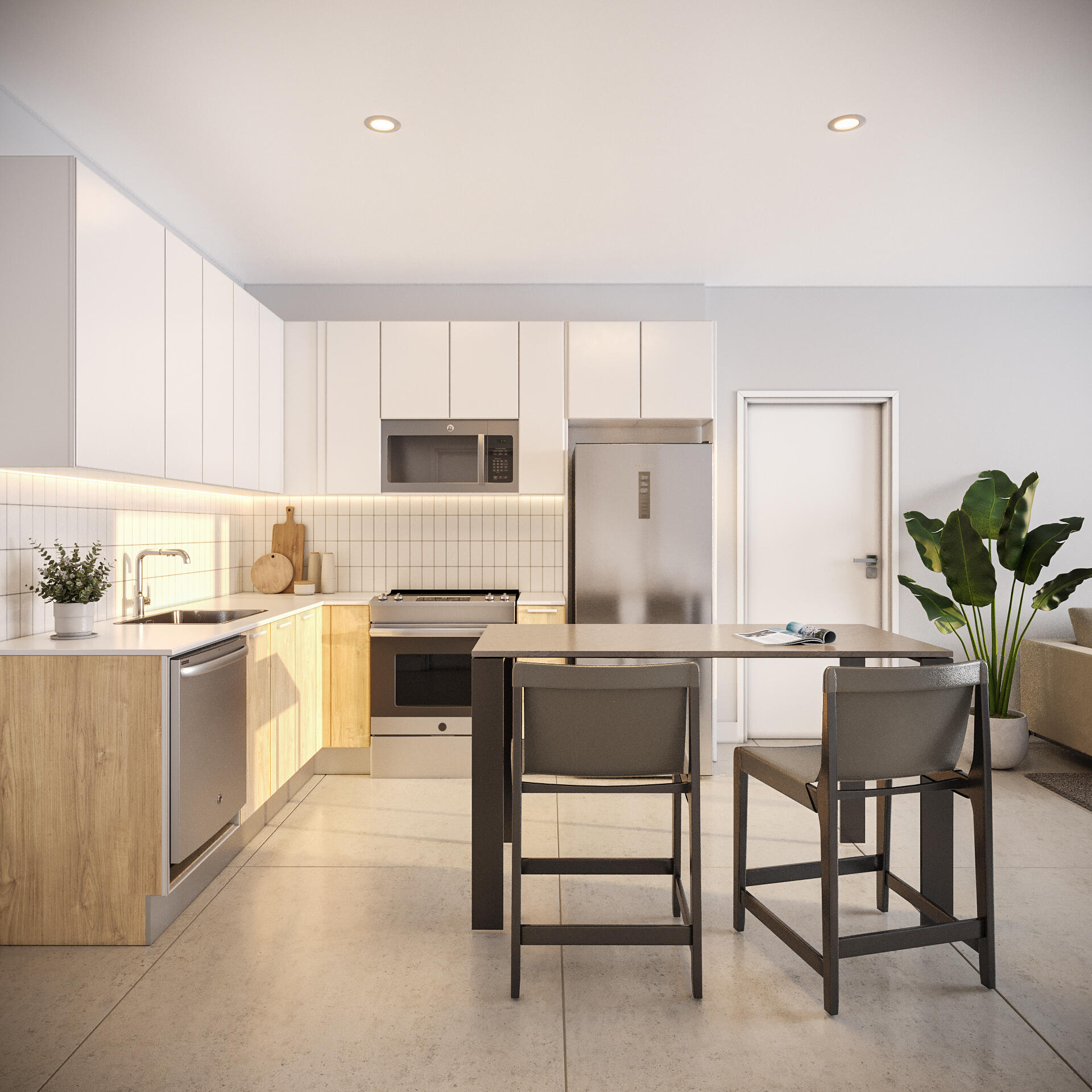 286 Northwest 29th Street, Unit 210 Miami, FL 33127 - Photo 20 of 21 a kitchen with granite countertop white cabinets and white appliances