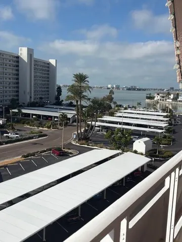 a view of a city skyline from a balcony