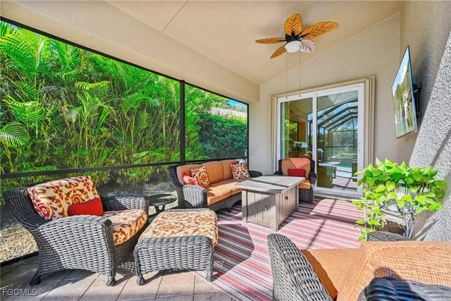 a outdoor living space with furniture and a garden