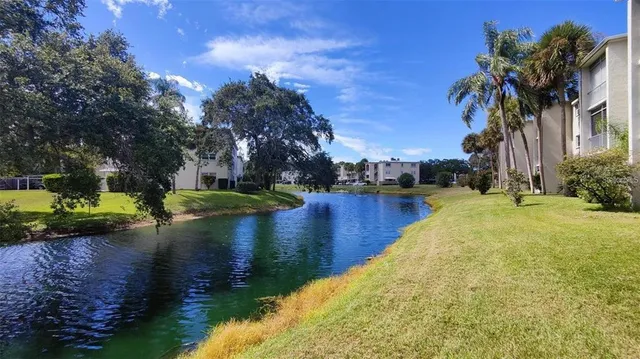 a view of a lake with houses