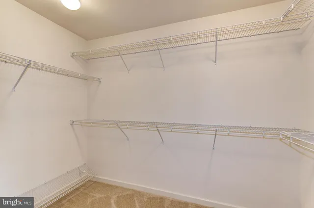 a view of a room with racks on the wall