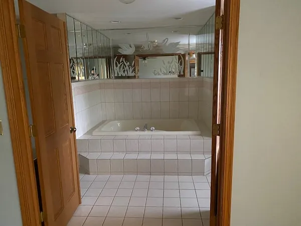 a bathroom with a bathtub
