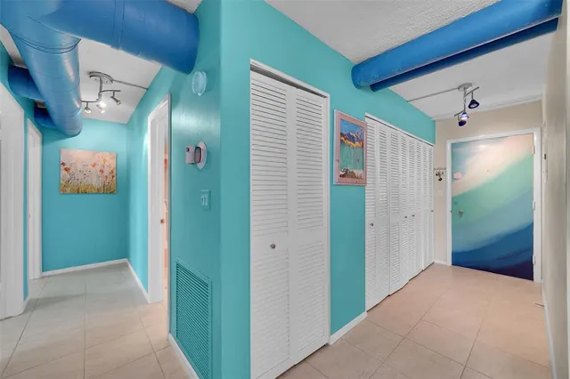 a view of a hallway with elevator