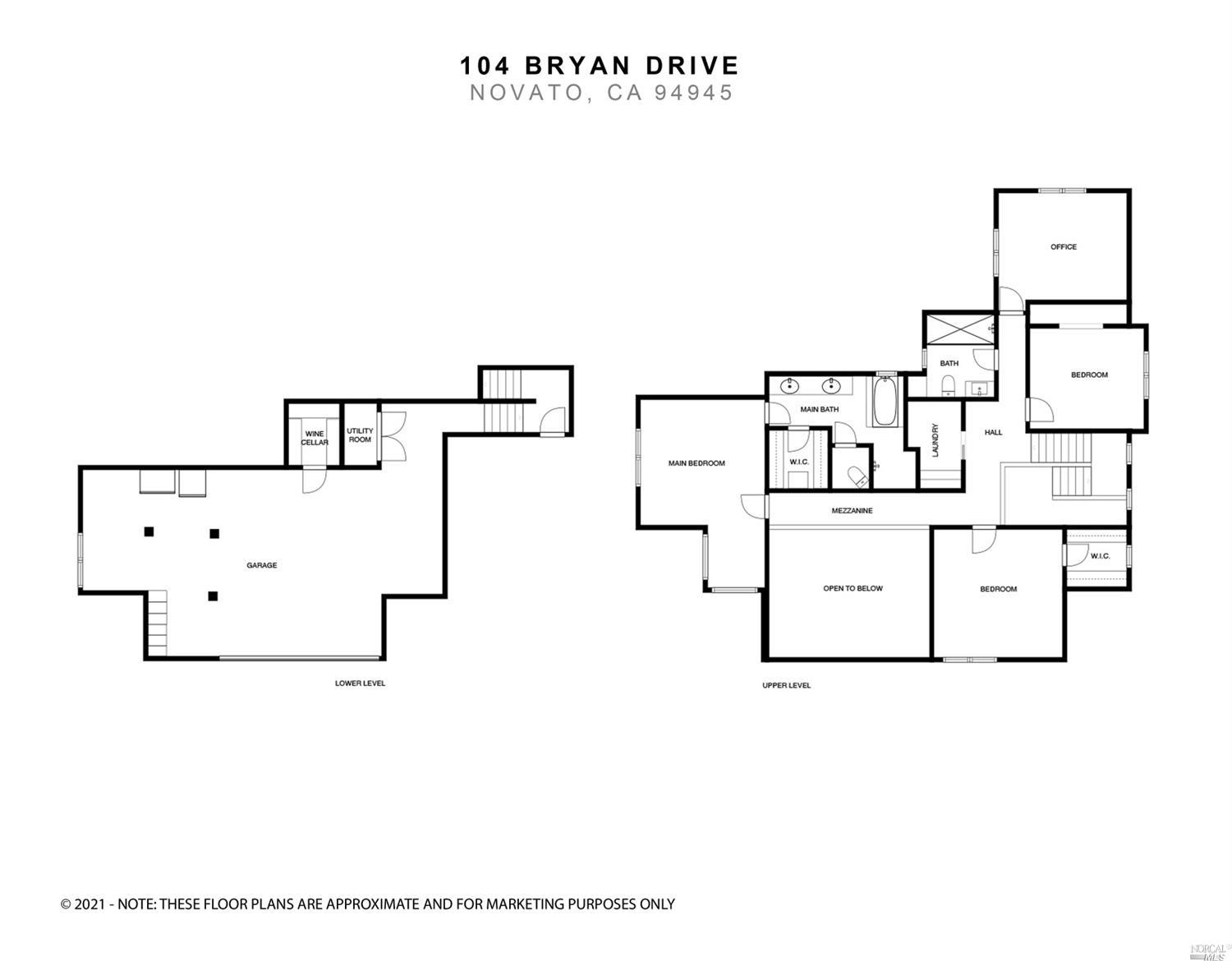104 Bryan Drive Novato, CA 94945 - Photo 38 of 38 Floorplan of garage level and upper level.