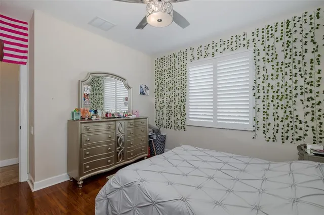 an aerial view of a house with a garden