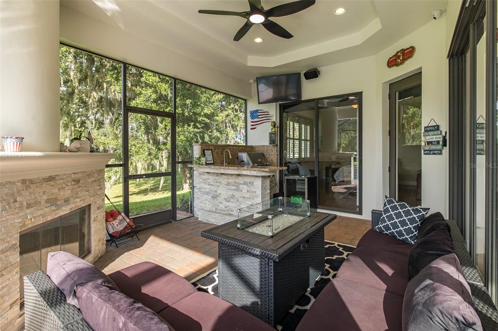 1429 El Pardo Drive Trinity, FL 34655 - Photo 52 of 100 a living room with furniture a fireplace and a floor to ceiling window