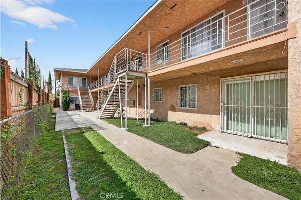 a view of a building with a door