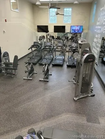 a view of a room with gym equipment
