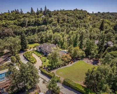 an aerial view of a house