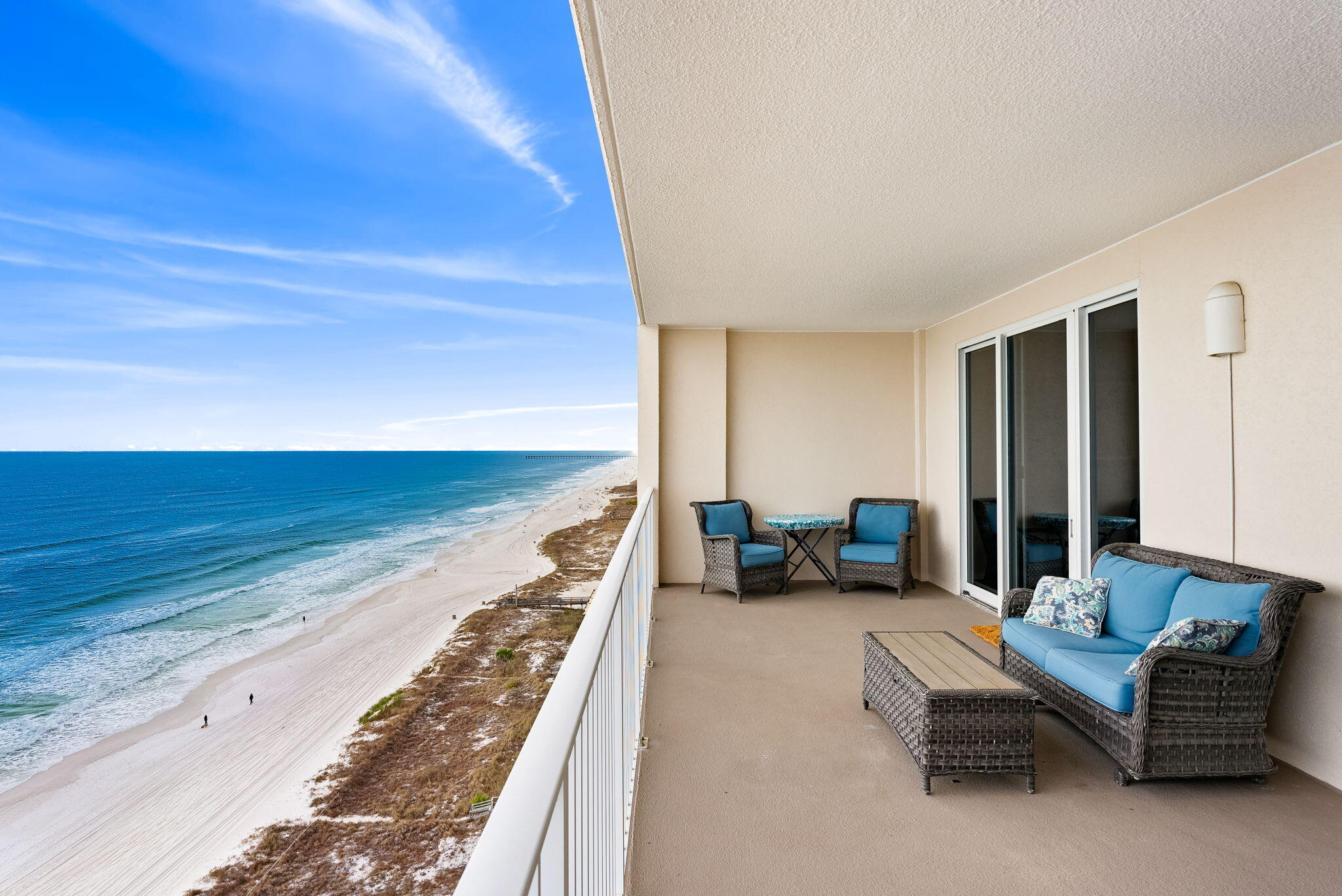 14415 Front Beach Road, Unit 1305 Panama City Beach, FL 32413 - Photo 25 of 47 a living room with furniture and a ocean view