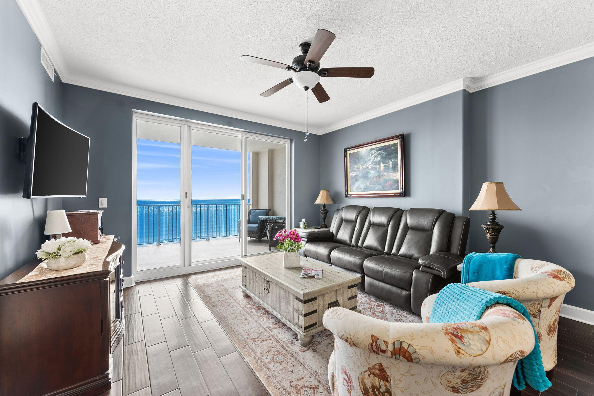 14415 Front Beach Road, Unit 1305 Panama City Beach, FL 32413 - Photo 7 of 47 a living room with furniture and a large window