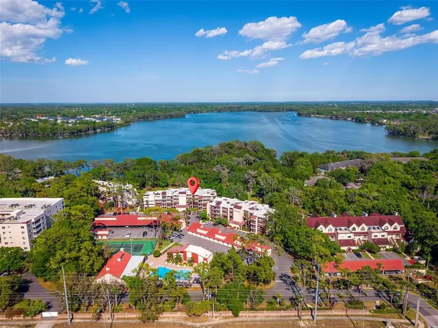 a view of lake and yard