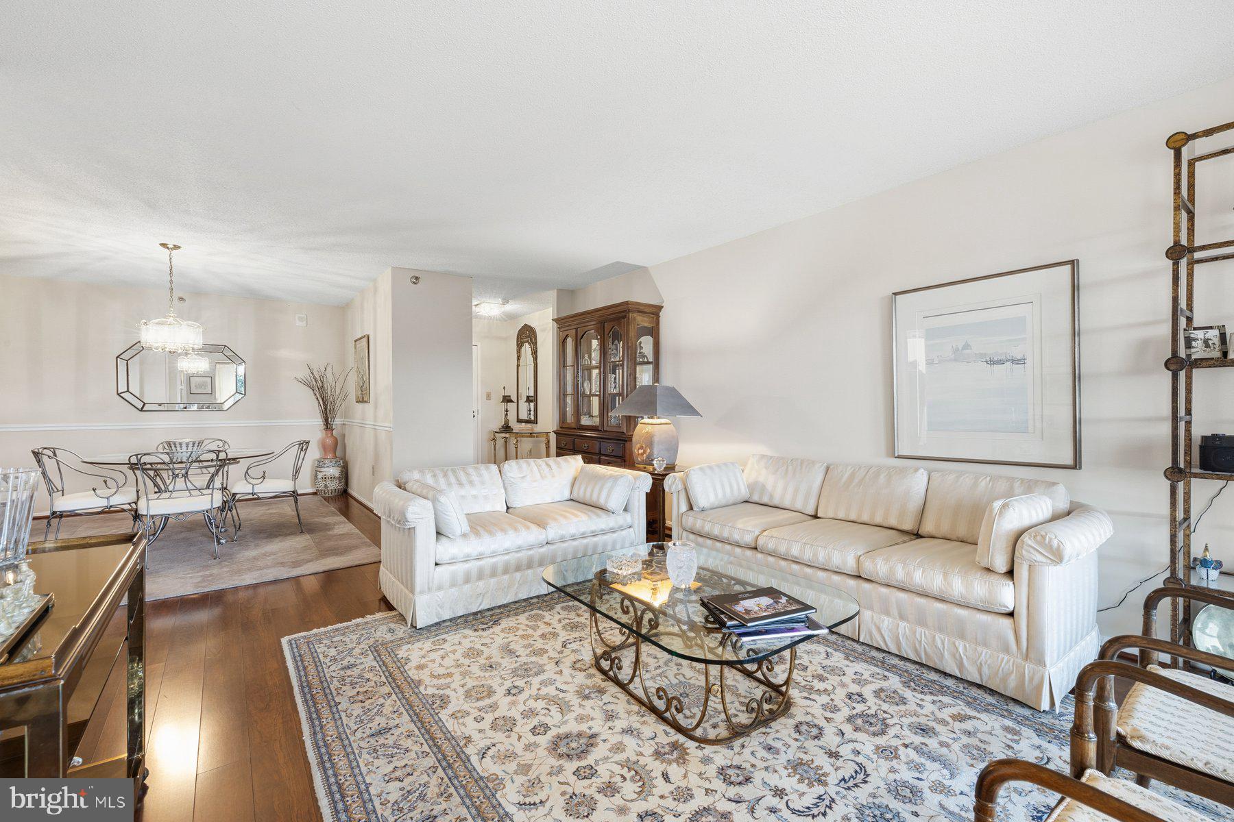 15107 Interlachen Drive, Unit 2822 Silver Spring, MD 20906 - Photo 7 of 35 a living room with furniture a rug and a chandelier