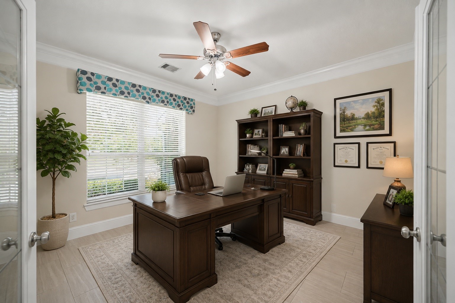 31325 Riley Woods Court Spring, TX 77386 - Photo 9 of 50 Private home office with French doors and abundant natural light. Virtually staged with AI generated furniture and decor.