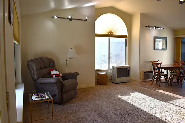 a living room with furniture and a window