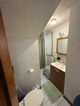 a bathroom with a sink a toilet and mirror