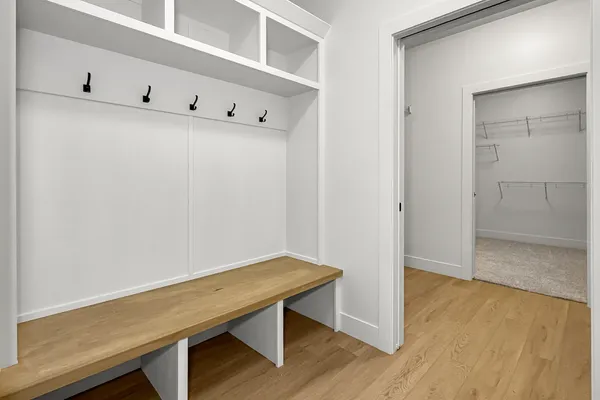 a view of wooden floor in an empty room