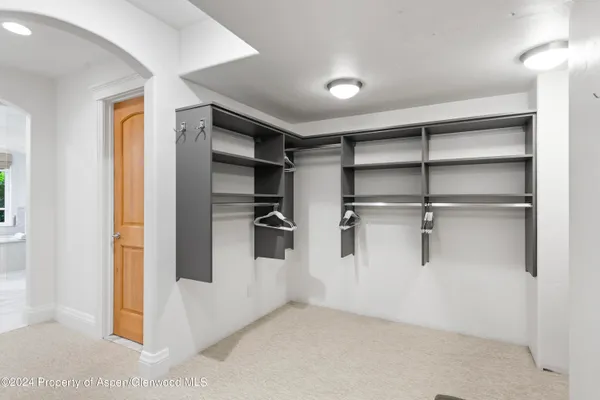 a view of a room with shelves