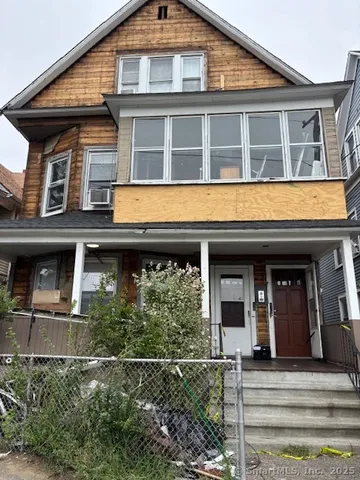 a view of a building with large windows