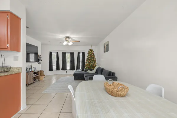 a large white room with a couch