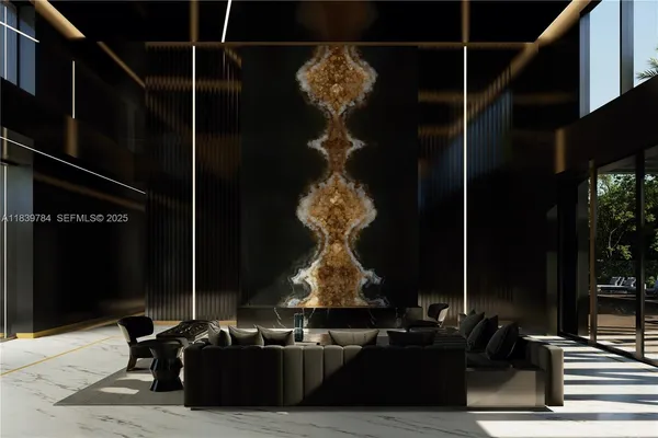 a living room with patio furniture