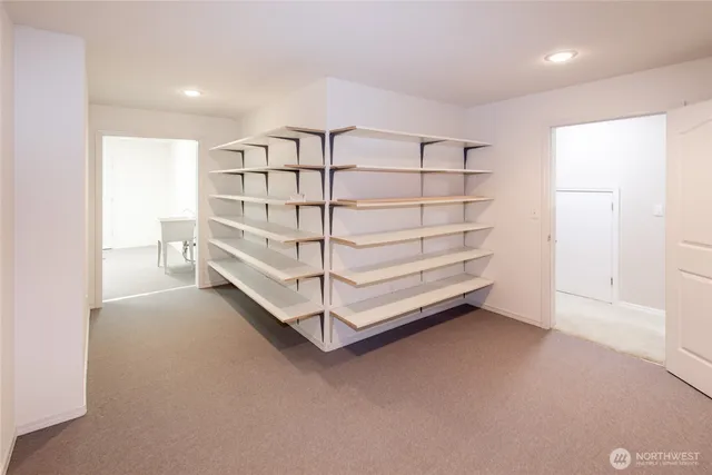 a view of a room with shelves