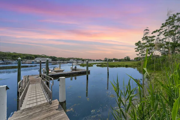 a view of a lake with a terrace
