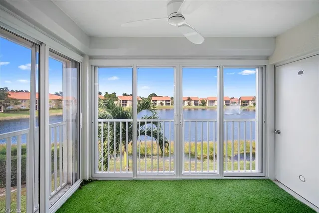 a view of a porch with a big yard