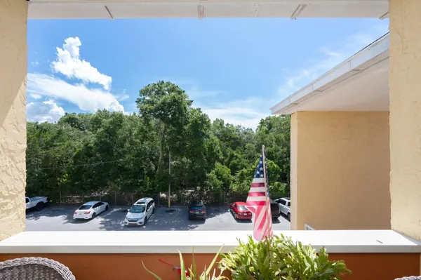 a view of a terrace with chair and table