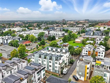 a view of a city with tall buildings