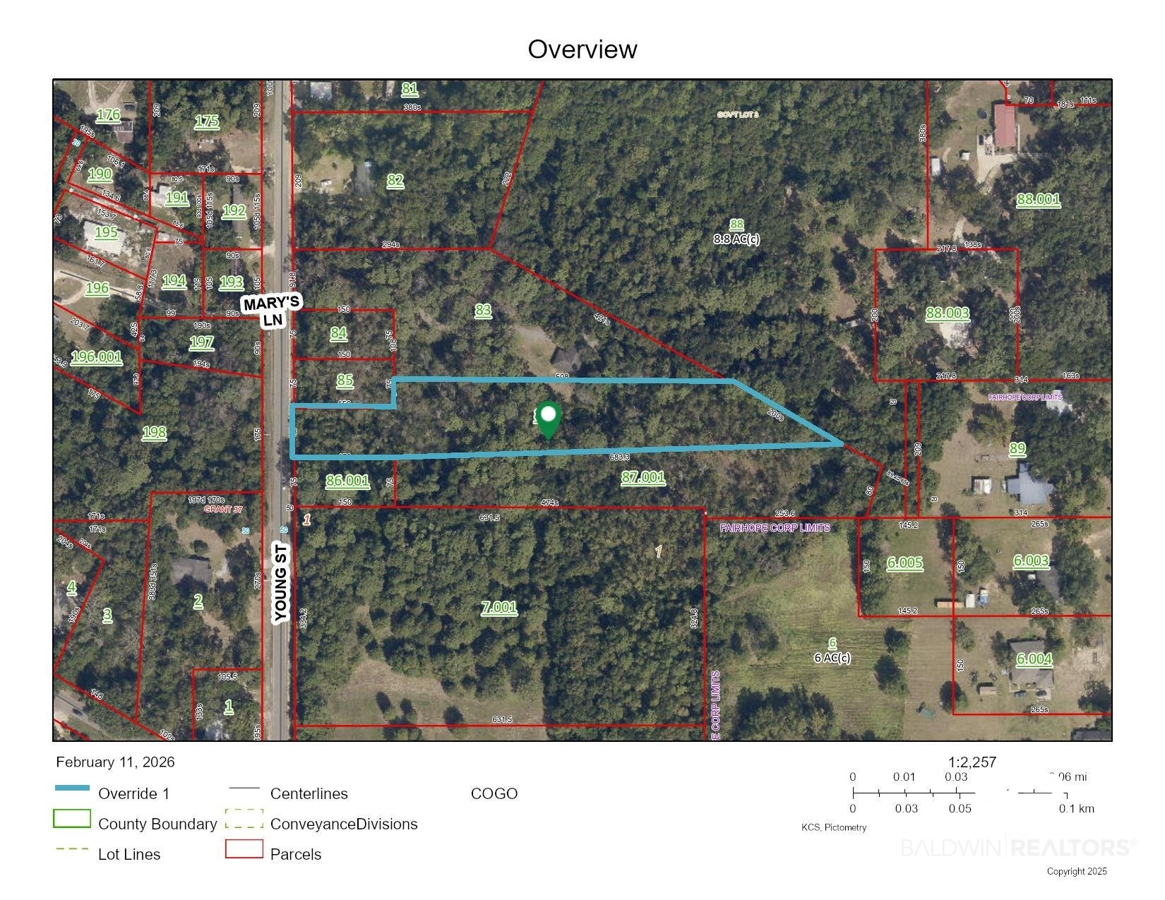 596 Young Street Fairhope, AL 36532 - Photo 1 of 1 Map of property location featuring property boundaries highlighted