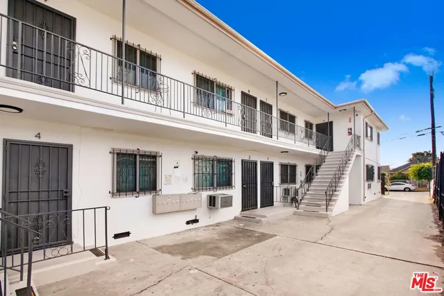 a view of a building with a large windows