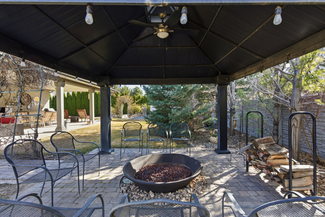 145 Carnesecca Court Mapleton, UT 84664 - Photo 91 of 109 View of patio / terrace with an outdoor fire pit and a gazebo