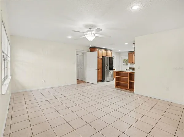 an empty room with sliding door