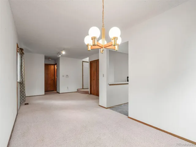 a view of a chandelier in a room