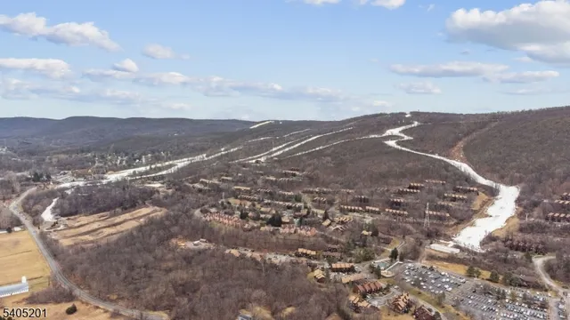 a view of a big yard with mountains in the background