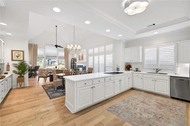 a large kitchen with cabinets