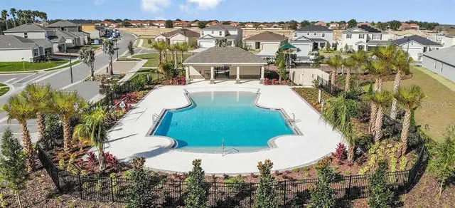 a view of a park with swings